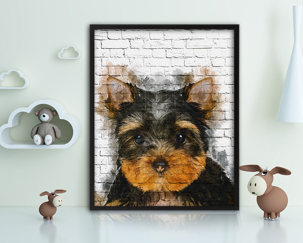 Yorkshire Terrier Dog Puppy Portrait Framed Print Pet Watercolor Wall Decor Art Gifts