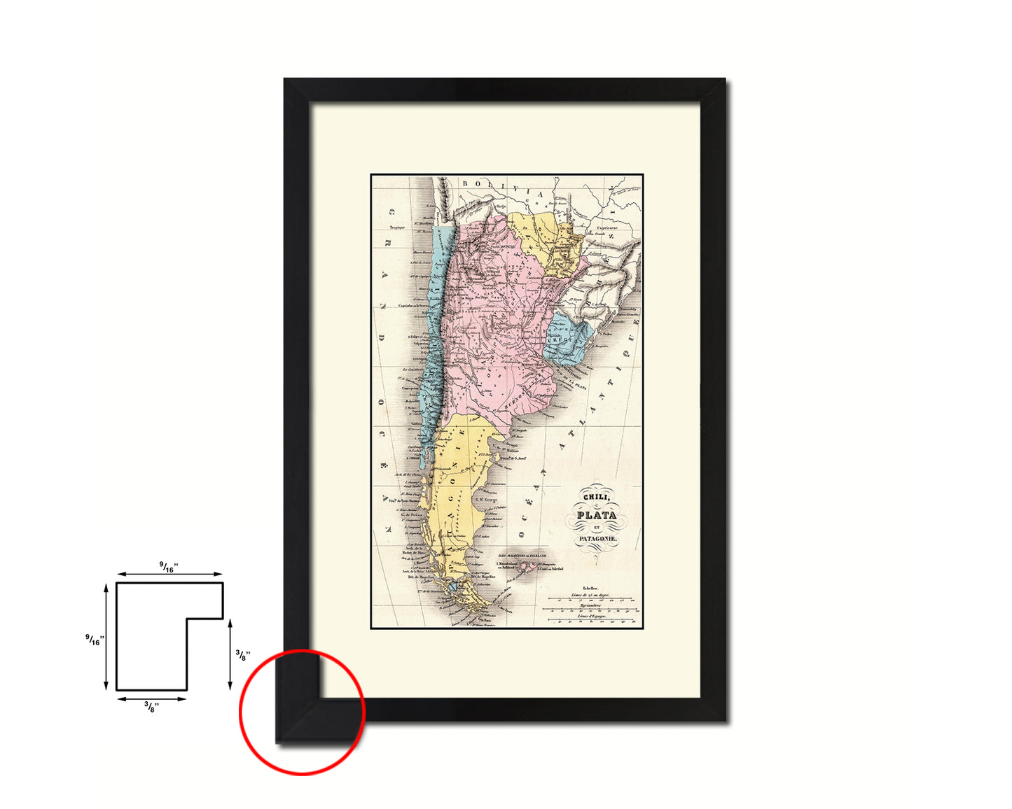 Argentina Chile Patagonia Old Map Wood Framed Print Art Wall Decor Gifts