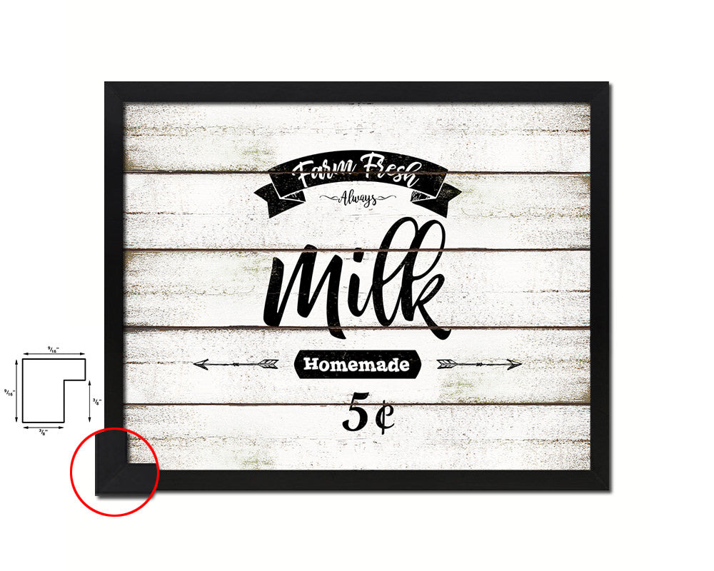 Farm Fresh Milk Vintage Sign Fine Art Paper Prints Wood Frame Wall Art Decor Gifts