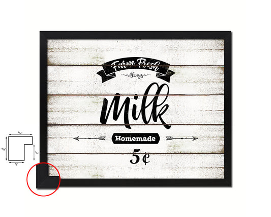 Farm Fresh Milk Vintage Sign Fine Art Paper Prints Wood Frame Wall Art Decor Gifts