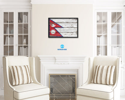 Nepal Country Wood Rustic National Flag Wood Framed Print Wall Art Decor Gifts