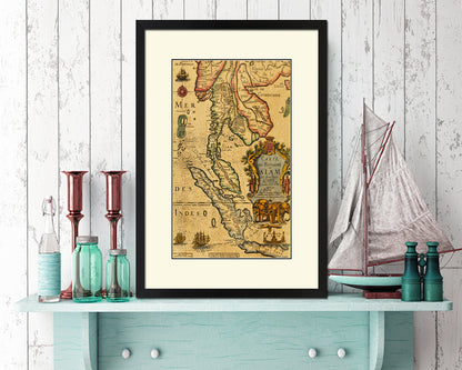 Thailand 17 Century Old Map Wood Framed Print Art Wall Decor Gifts