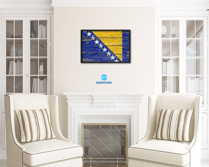 Bosnia Country Wood Rustic National Flag Wood Framed Print Wall Art Decor Gifts