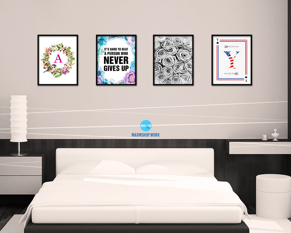 It's hard to beat a person who never gives up Quote Boho Flower Framed Print Wall Decor Art