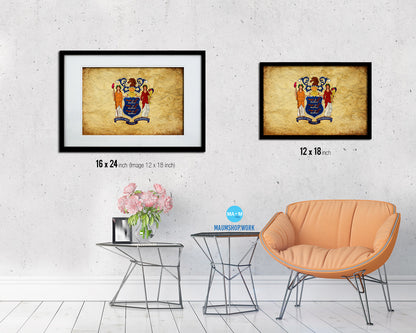New Jersey State Vintage Flag Wood Framed Paper Print Wall Art Decor Gifts