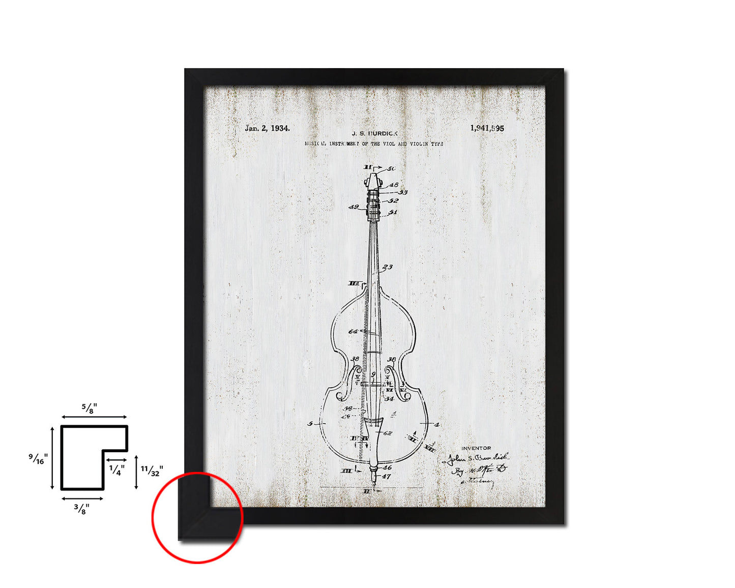 Violin Music Vintage Patent Artwork Black Frame Print Wall Art Decor Gifts