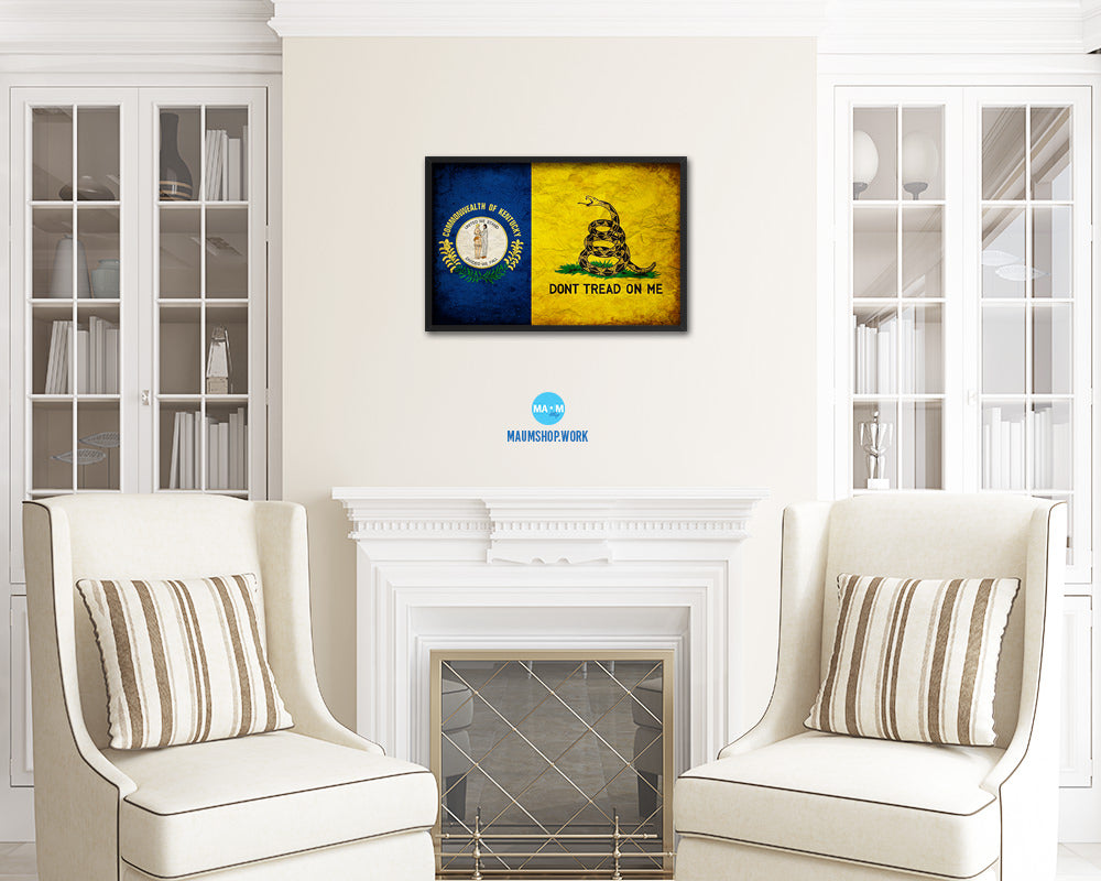 Gadsden Don't Tread On Me Tea Party Kentucky State Vintage Military Flag Framed Print Art