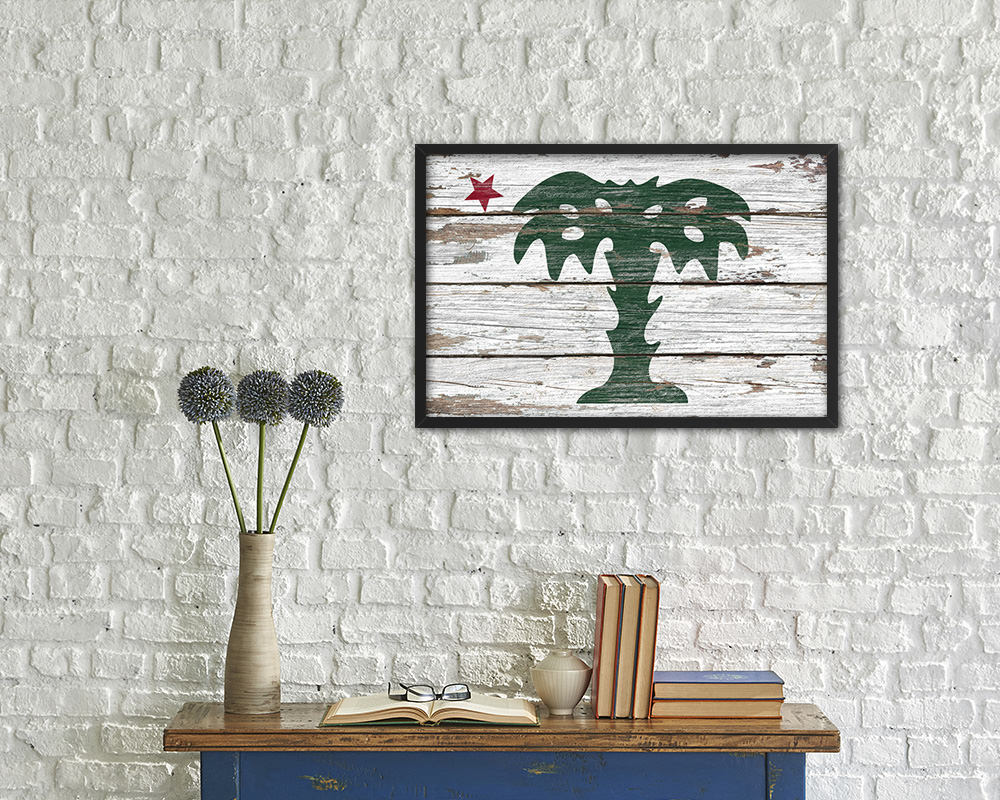 South Carolina Palmetto Guard Wood Rustic Flag Wood Framed Print Wall Art Decor Gifts