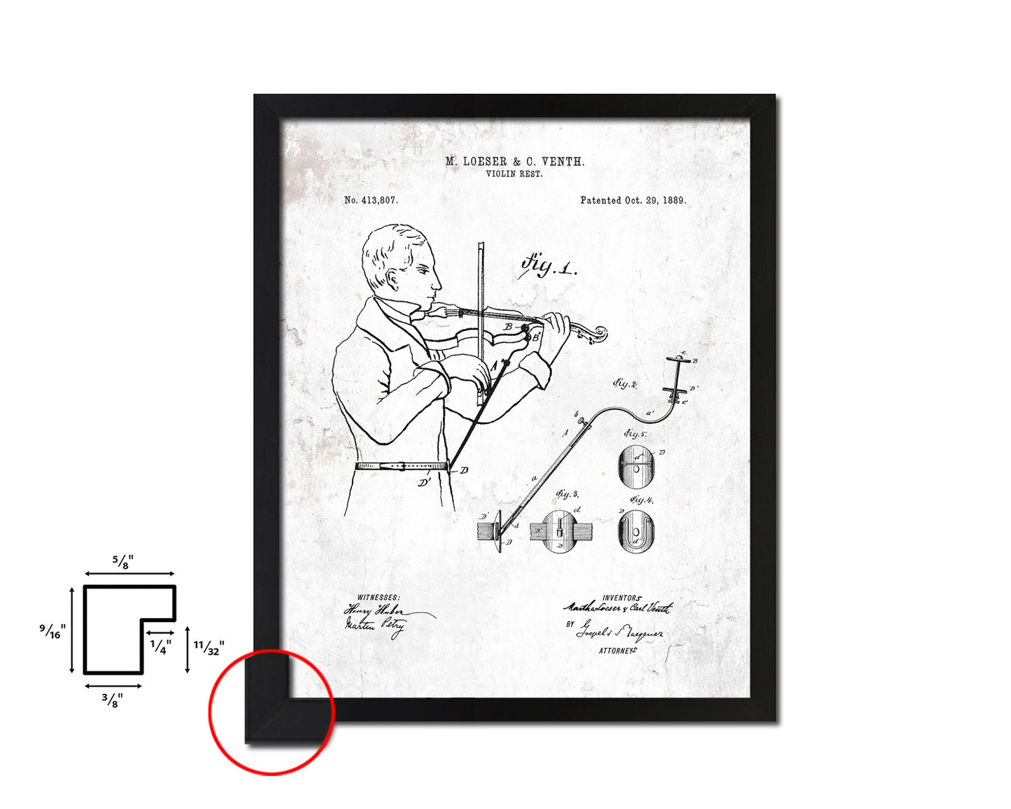 Violin Rest Music Vintage Patent Artwork Black Frame Print Wall Art Decor Gifts