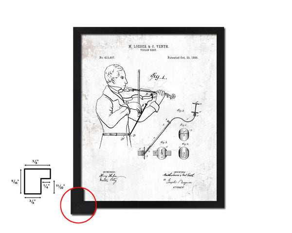 Violin Rest Music Vintage Patent Artwork Black Frame Print Wall Art Decor Gifts