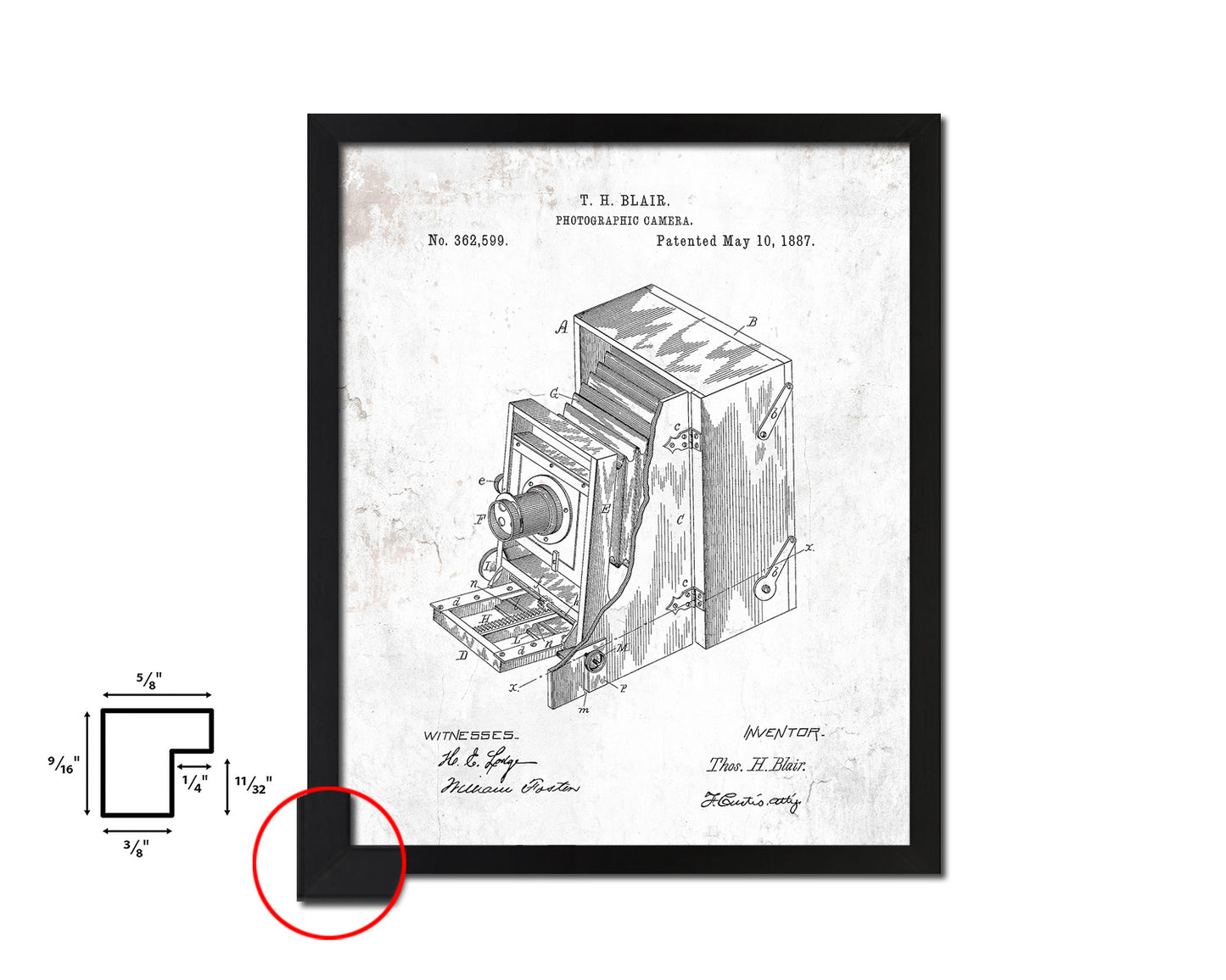 Blair Photographic Camera Vintage Patent Artwork Black Frame Print Wall Art Decor Gifts