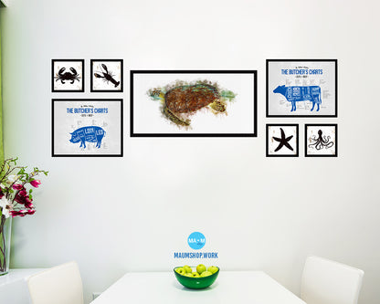 Turtle Fish Art Wood Frame Modern Restaurant Sushi Wall Decor Gifts, 10" x 20"