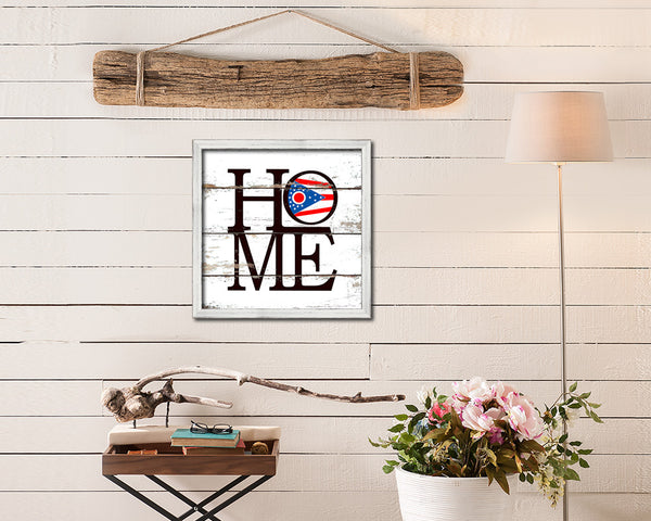 Ohio State Flag Shabby Chic Home Decor White Wash Wood Frame Wall Art Prints Gift