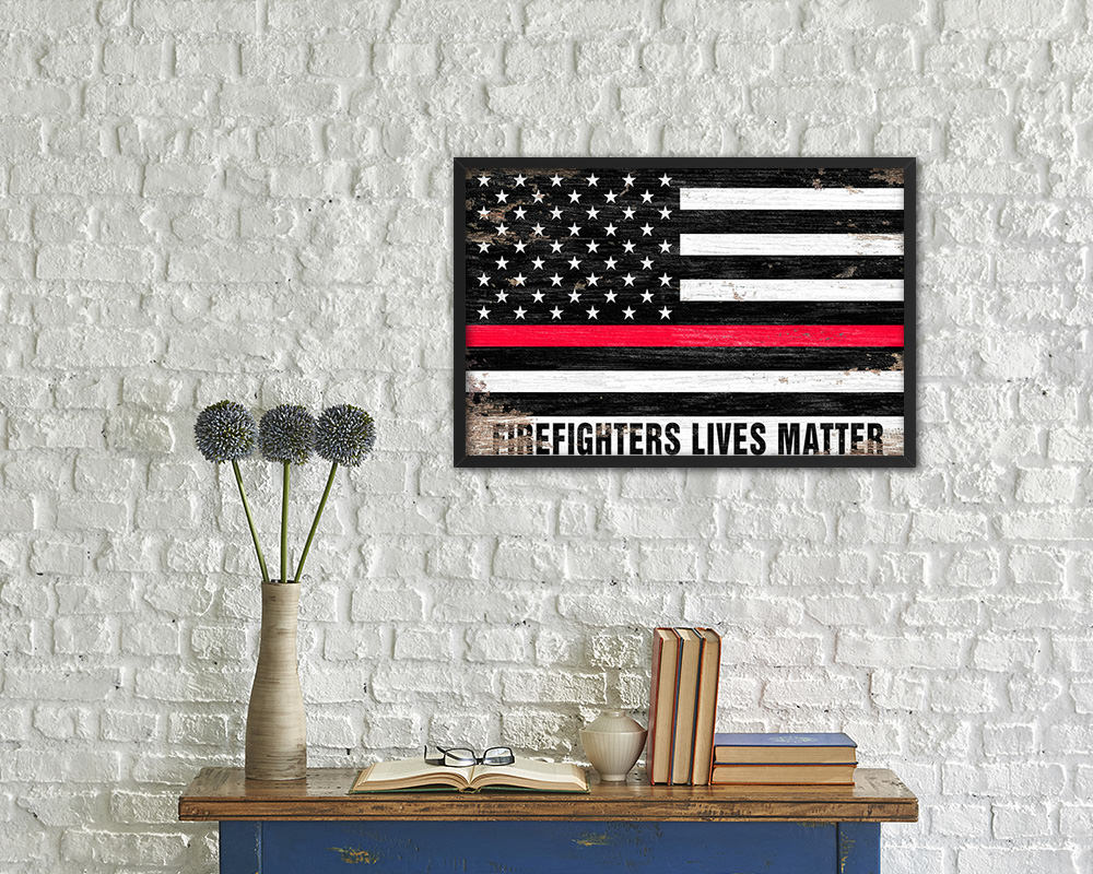 Thin Red Line Honoring Law Enforcement American, Firefighters lives matter Shabby Chic Military FlagArt