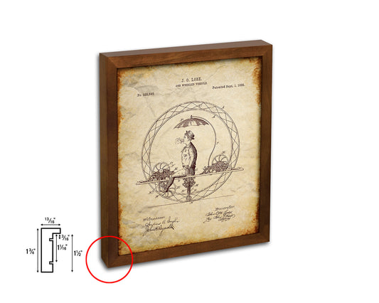 One Wheeled Vehicle Bicycle Vintage Patent Artwork Walnut Frame Print Wall Art Decor Gifts