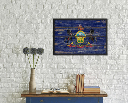 Pennsylvania State Rustic Flag Wood Framed Paper Prints Wall Art Decor Gifts