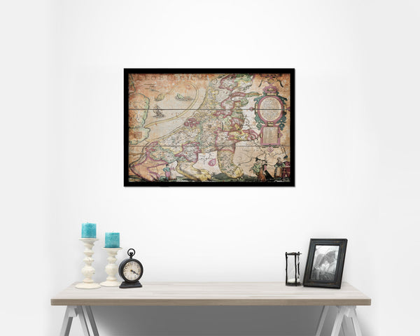 Belgium and Netherlands Leo Belgicus Antique Map Framed Print Art Wall Decor Gifts