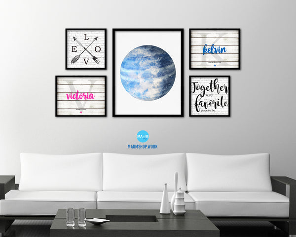 Neptune Planet Prints Watercolor Solar System Wood Framed Paper Print Wall Art Decor Gifts