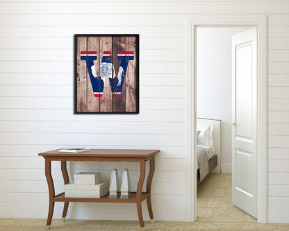 Wyoming State Initial Flag Wood Framed Paper Print Decor Wall Art Gifts, Wood