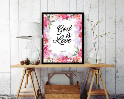 God is love, 1 John 4:8 Quote Wood Framed Print Home Decor Wall Art Gifts
