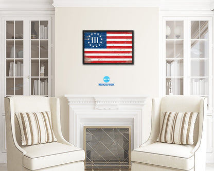 3 Percent Betsy Ross Nyberg Battle III, Revolutionary War Shabby Chic Military Flag Framed Print Art