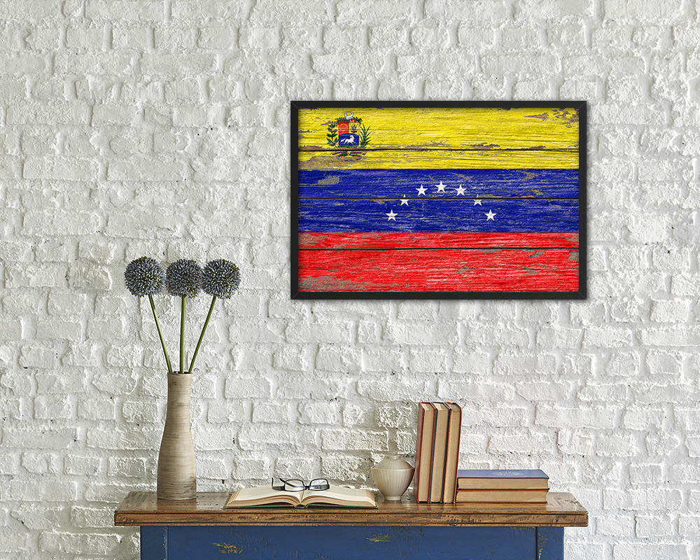 Venezuela Country Wood Rustic National Flag Wood Framed Print Wall Art Decor Gifts