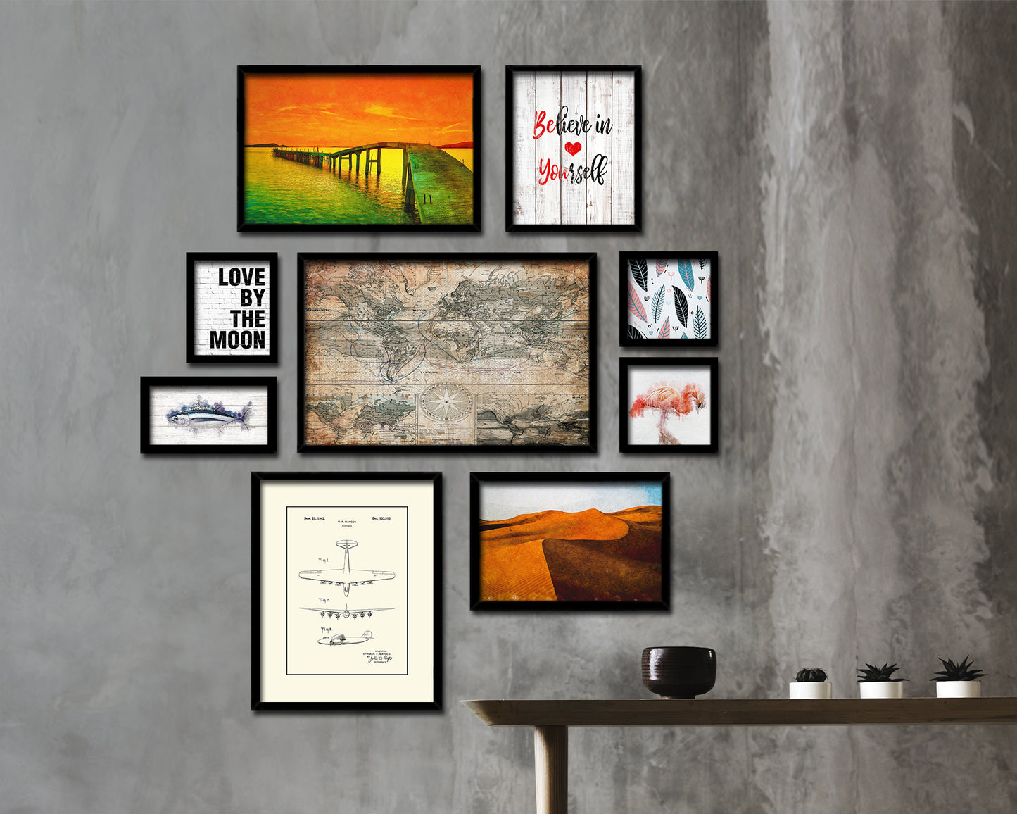 World Planiglobh Terrestris Hemisphario Calesti Antique Map Framed Print Art Wall Decor Gifts