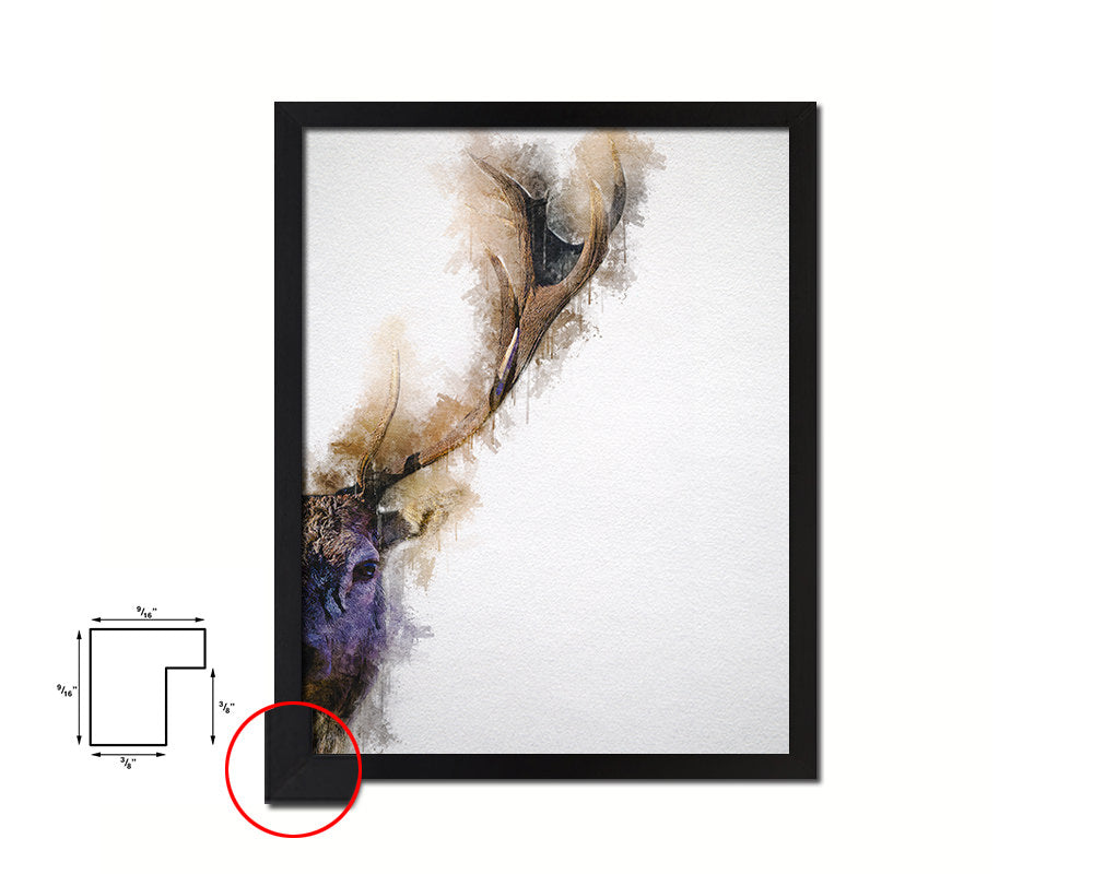Horn Deer Animal Painting Print Framed Art Home Wall Decor Gifts