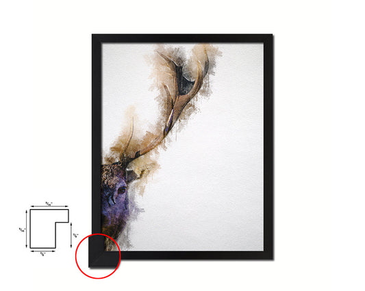 Horn Deer Animal Painting Print Framed Art Home Wall Decor Gifts