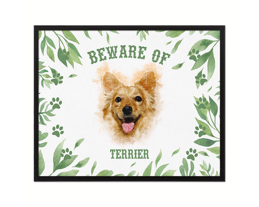 Beware of Russell Terrier Sign Wood Framed Print Wall Art Decor Gifts