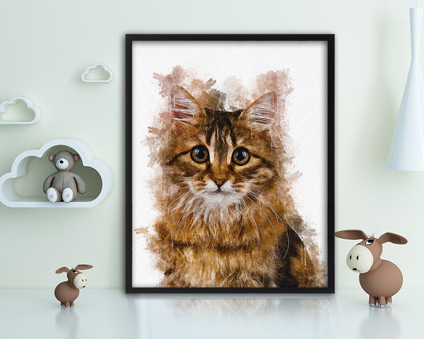 Siberian Cat Kitten Portrait Framed Print Pet Home Decor Custom Watercolor Wall Art Gifts