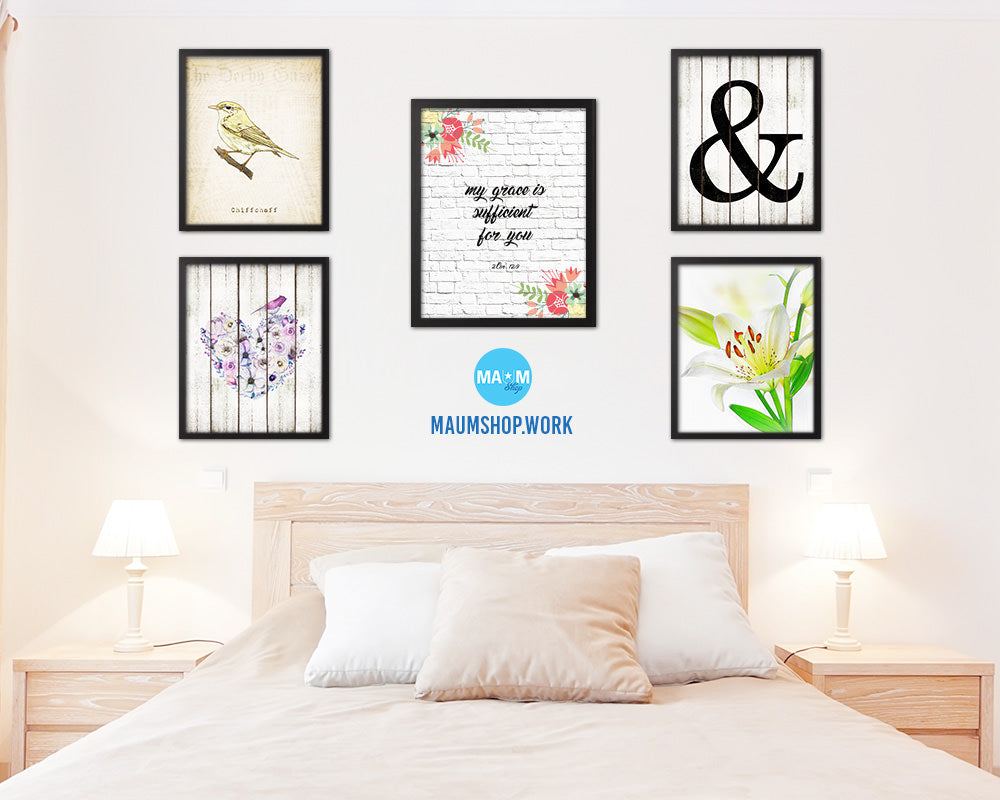 My grace is sufficient for you, 2 Corinthians 12:9 Quote Framed Print Home Decor Wall Art Gifts