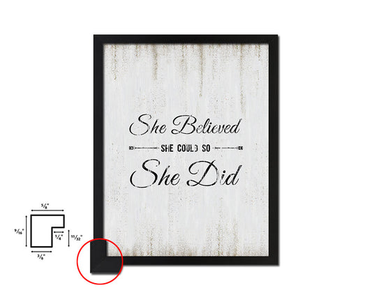 She believed she could so she did Quote Wood Framed Print Wall Decor Art