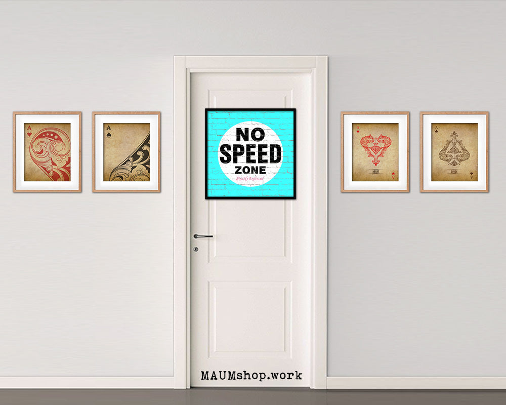 No Speed Zone Shabby Chic Sign Wood Framed Art Paper Print Wall Decor Gifts