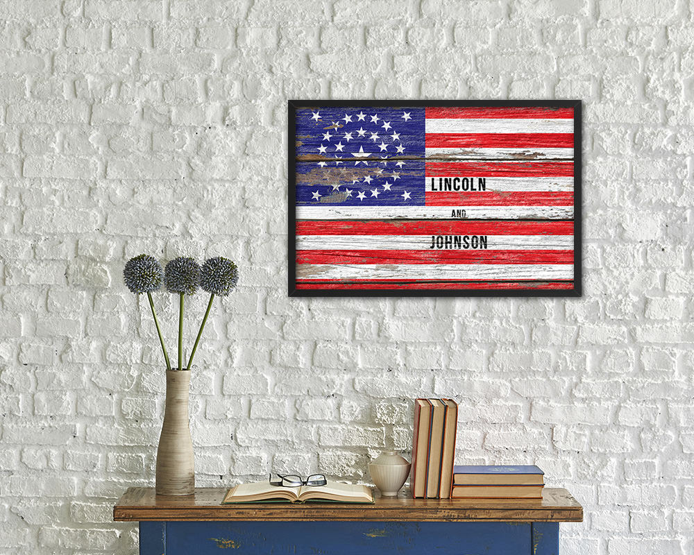 34 Stars Civil War Wood Rustic Flag Wood Framed Print Wall Art Decor Gifts