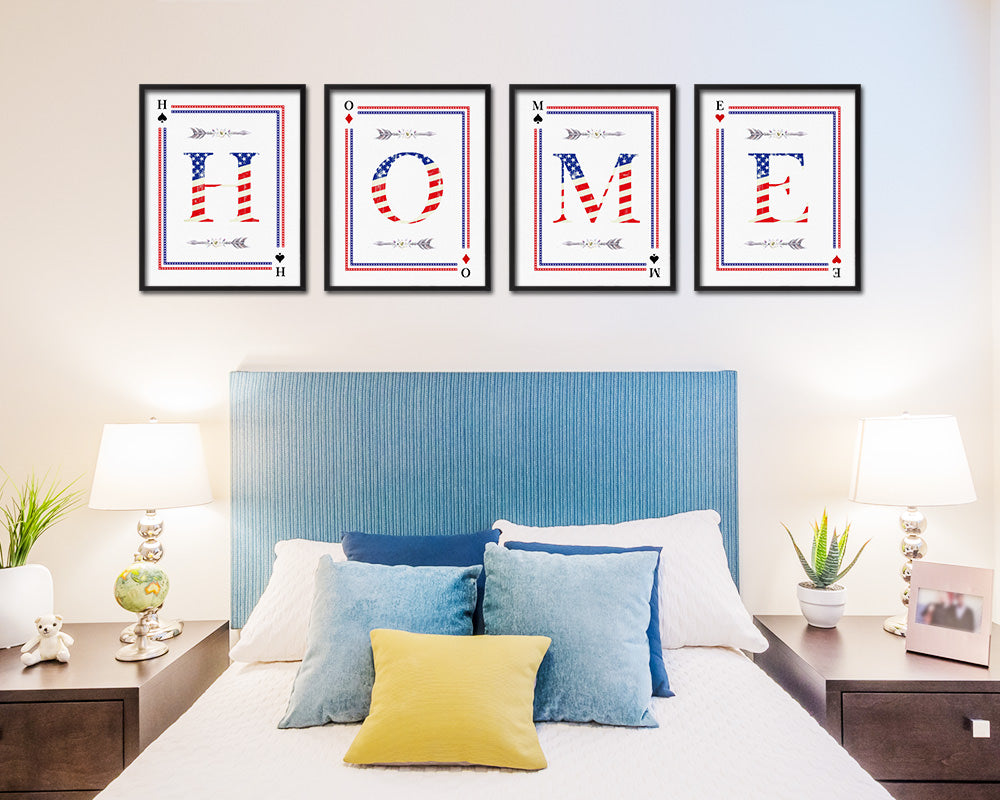 Letter E Custom Monogram Card Decks Heart American Flag Framed Print Wall Art Decor Gifts