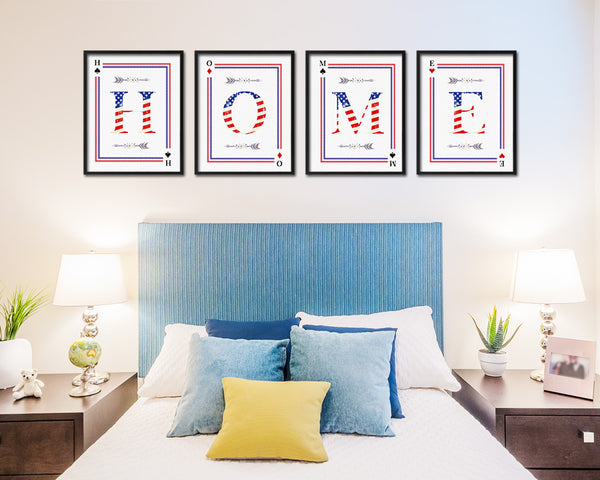 Letter V Custom Monogram Card Decks Heart American Flag Framed Print Wall Art Decor Gifts