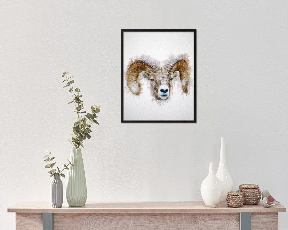 Sheep Ram Big Horn Animal Painting Print Framed Art Home Wall Decor Gifts