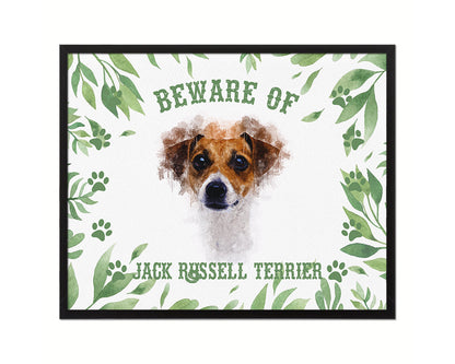 Beware of Golden Retriever Sign Wood Framed Print Wall Art Decor Gifts
