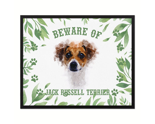 Beware of Golden Retriever Sign Wood Framed Print Wall Art Decor Gifts