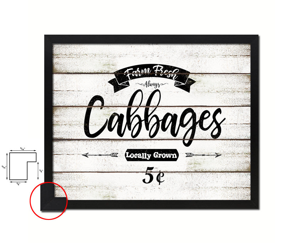 Farm Fresh Cabbages Vintage Sign Fine Art Paper Prints Wood Frame Wall Art Decor Gifts