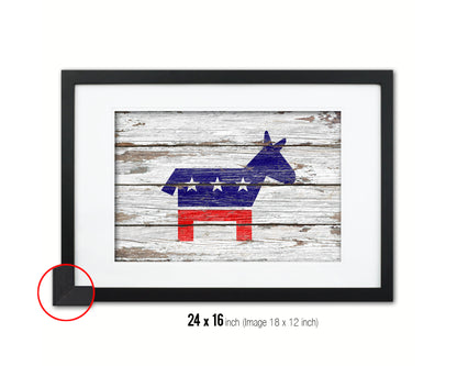 Democratic Party Political Democrat Wood Rustic Flag Wood Framed Print Wall Art Decor Gifts
