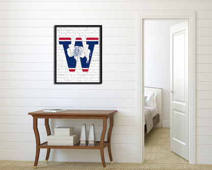 Wyoming State Initial Flag Wood Framed Paper Print Decor Wall Art Gifts, Brick