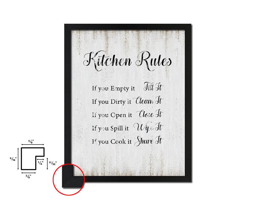 Kitchen Rules Quote Wood Framed Print Wall Decor Art