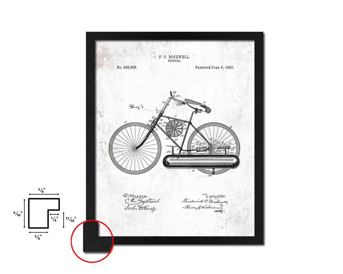 Vehicle Bicycle Vintage Patent Artwork Black Frame Print Wall Art Decor Gifts