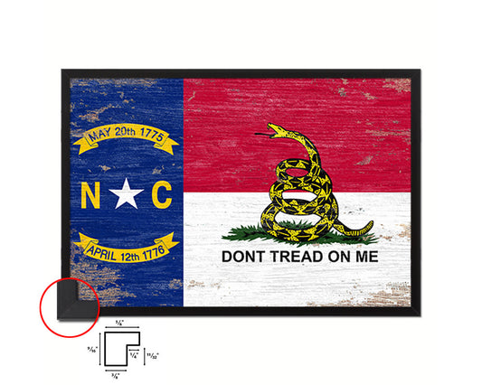 Gadsden Don't Tread On Me North Carolina State Shabby Chic Military Flag Framed Print Art