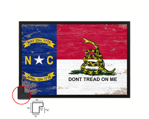 Gadsden Don't Tread On Me North Carolina State Shabby Chic Military Flag Framed Print Art