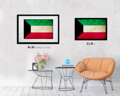 Kuwait Country Vintage Flag Wood Framed Print Wall Art Decor Gifts