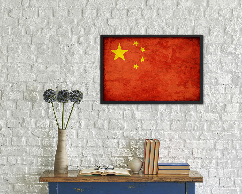 China Country Vintage Flag Wood Framed Print Wall Art Decor Gifts