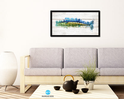 Wahoo Fish Art Wood Framed White Wash Restaurant Sushi Wall Decor Gifts, 10" x 20"